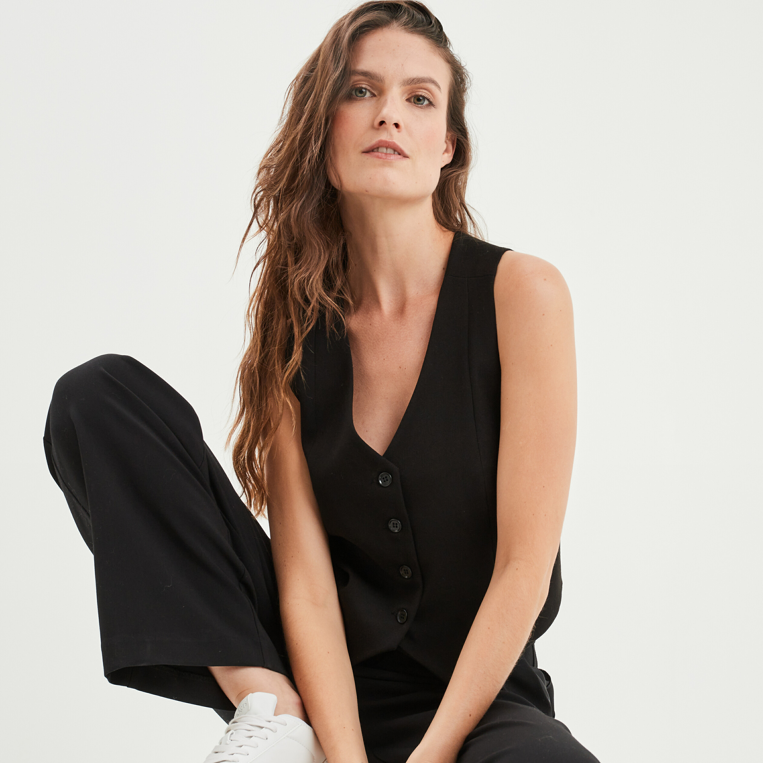 Veston sans manches boutonné noir femme | La Halle