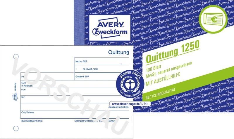 AVERY Zweckform Quittungsformulare 1250 DIN A6 quer Perforiert N/A 100 Blatt