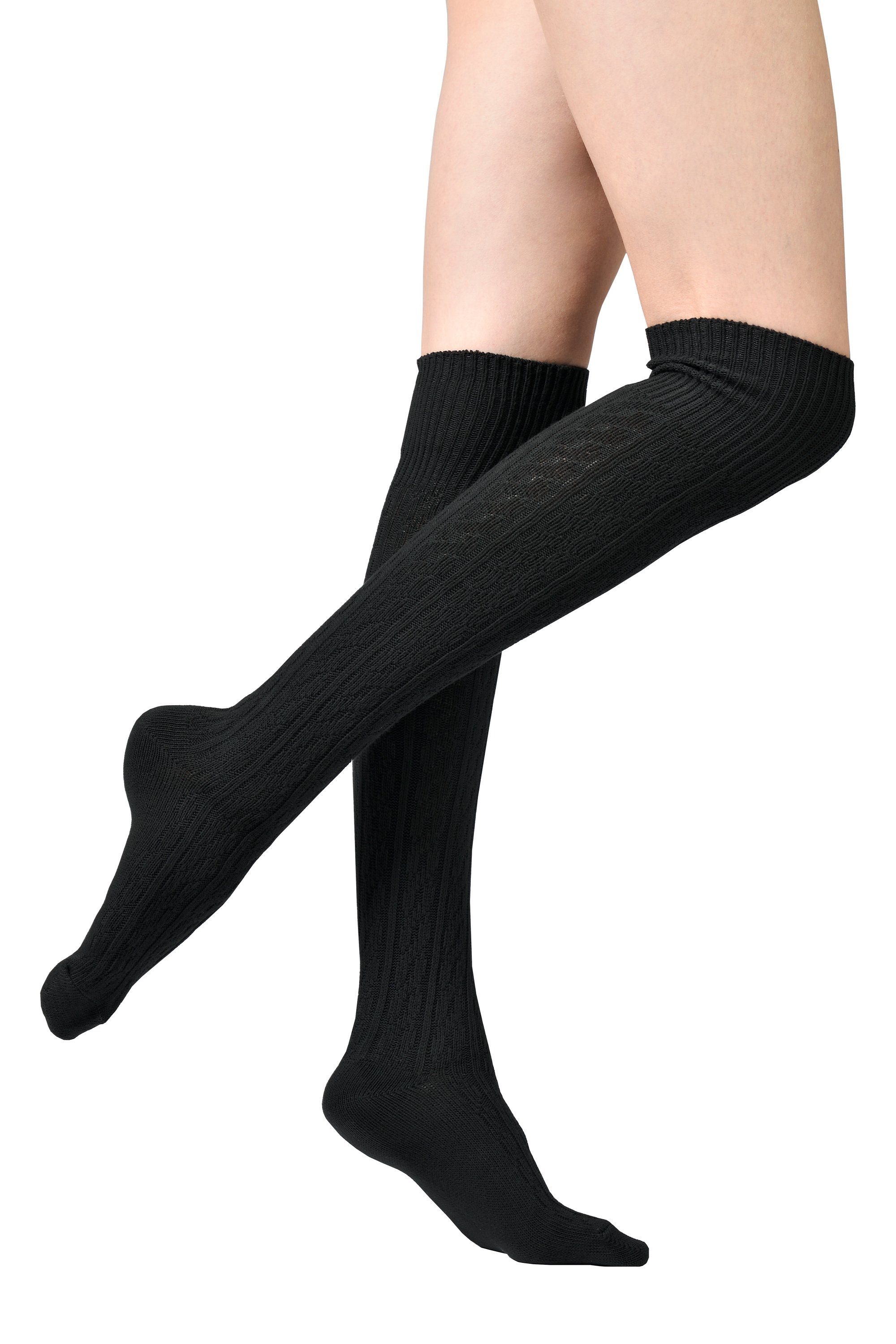 Vincent Creation® Kniestrümpfe mit Zopfmuster und Umschlagbund