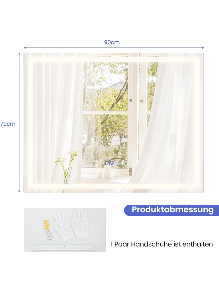 COSTWAY Badspiegel LED Anti-Beschlage in Silber günstig kaufen onesize
