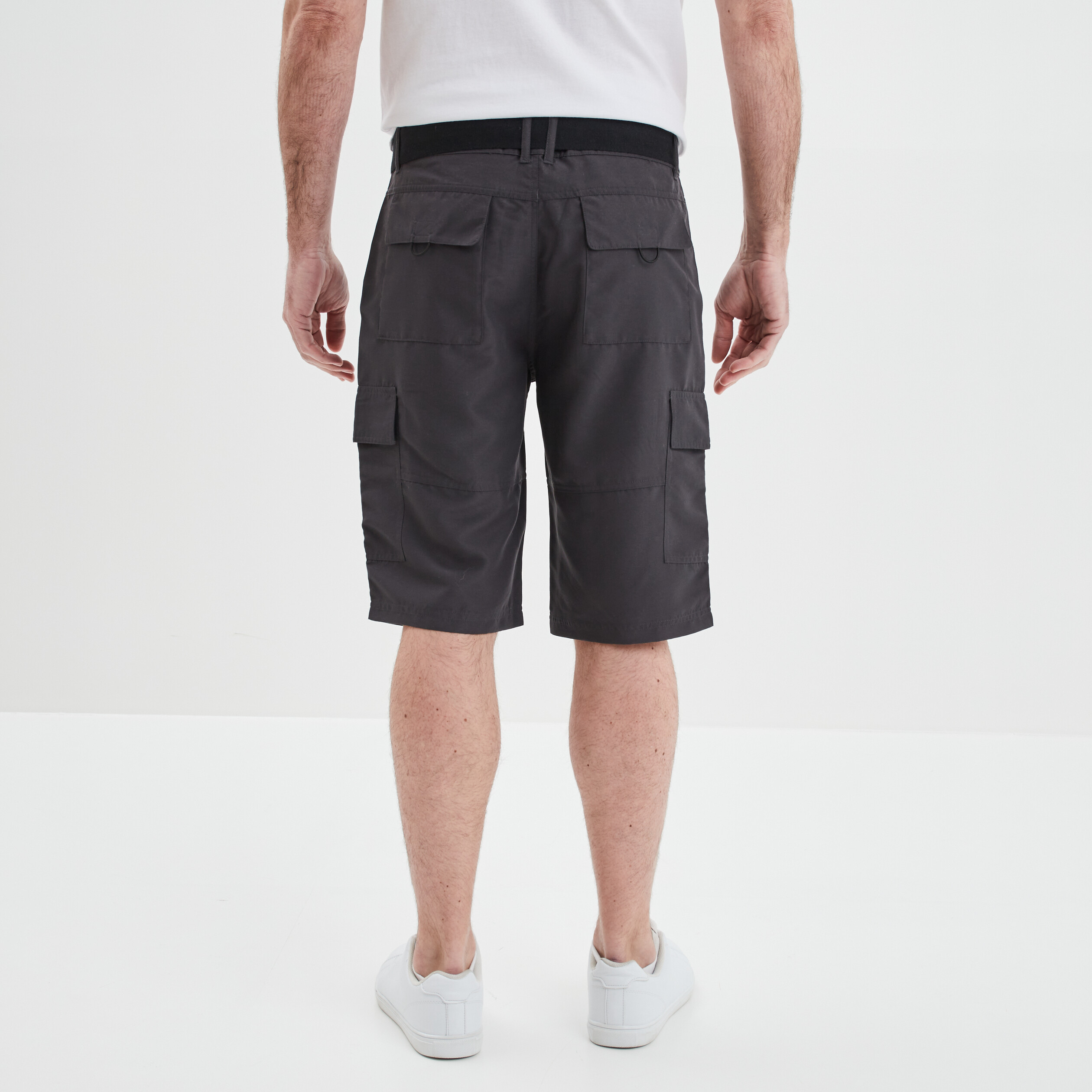 Short cargo regular stretch ceinturé gris foncé homme | La Halle