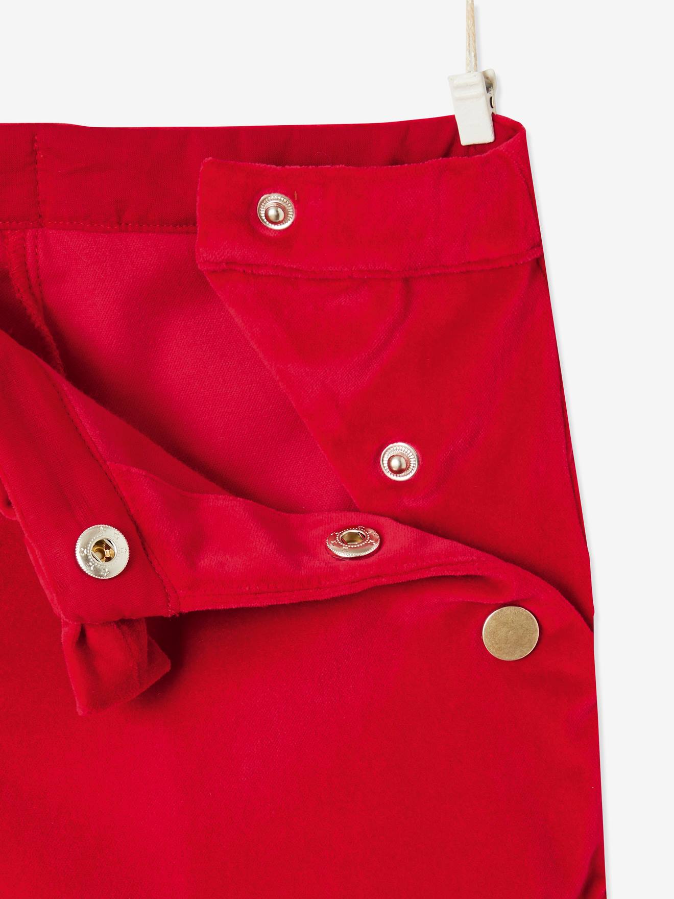 Short à pont en velours fille finition fantaisie rouge