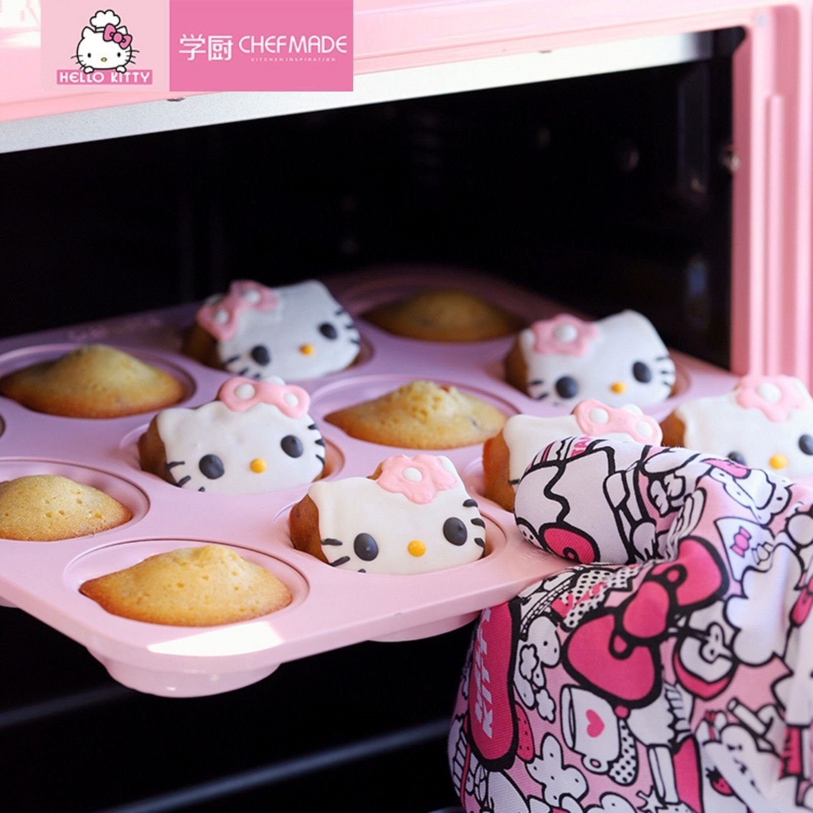 Chefmade Muffinform Muffinblech, (CHEFMADE, HELLO KITTY, Pink, 12er Muffinblech, 326x258x28mm, antihaft- & silikonbeschichtet, Muffinform, Cupcakeblech, Minikuchenform, Backblech, Cup-Cakes, Kohlenstoffstahl 1-tlg), Muffinform 12 Muffins - Muffin Bac