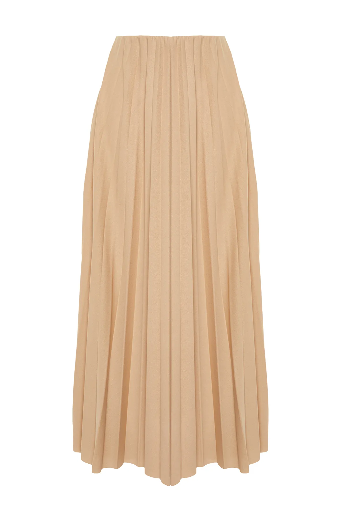 Trendyol Modest  Dunkelbeiger, plissierter Strickrock TCTSS24EE00005