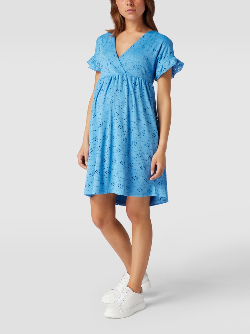 Umstands-Minikleid mit Lochstickerei in ozean blau