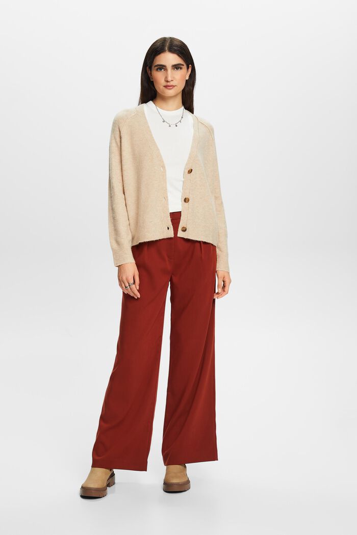 Geknöpfter Cardigan mit V-Ausschnitt, Wollmix
