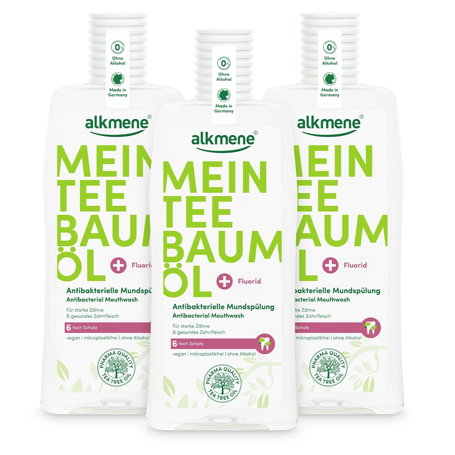 alkmene Munddusche 3x Teebaumöl antibakterielle Mundspülung 6fach Schutz - Mundwasser
