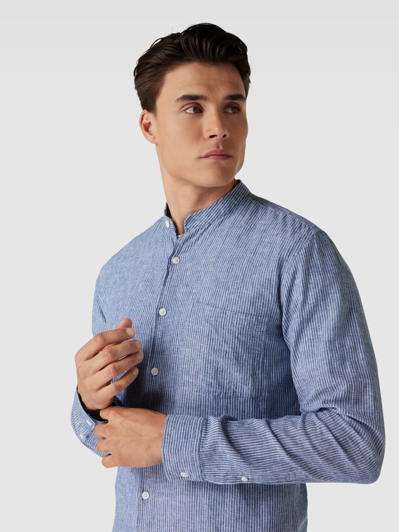 Slim Fit Freizeithemd mit Stehkragen in marineblau