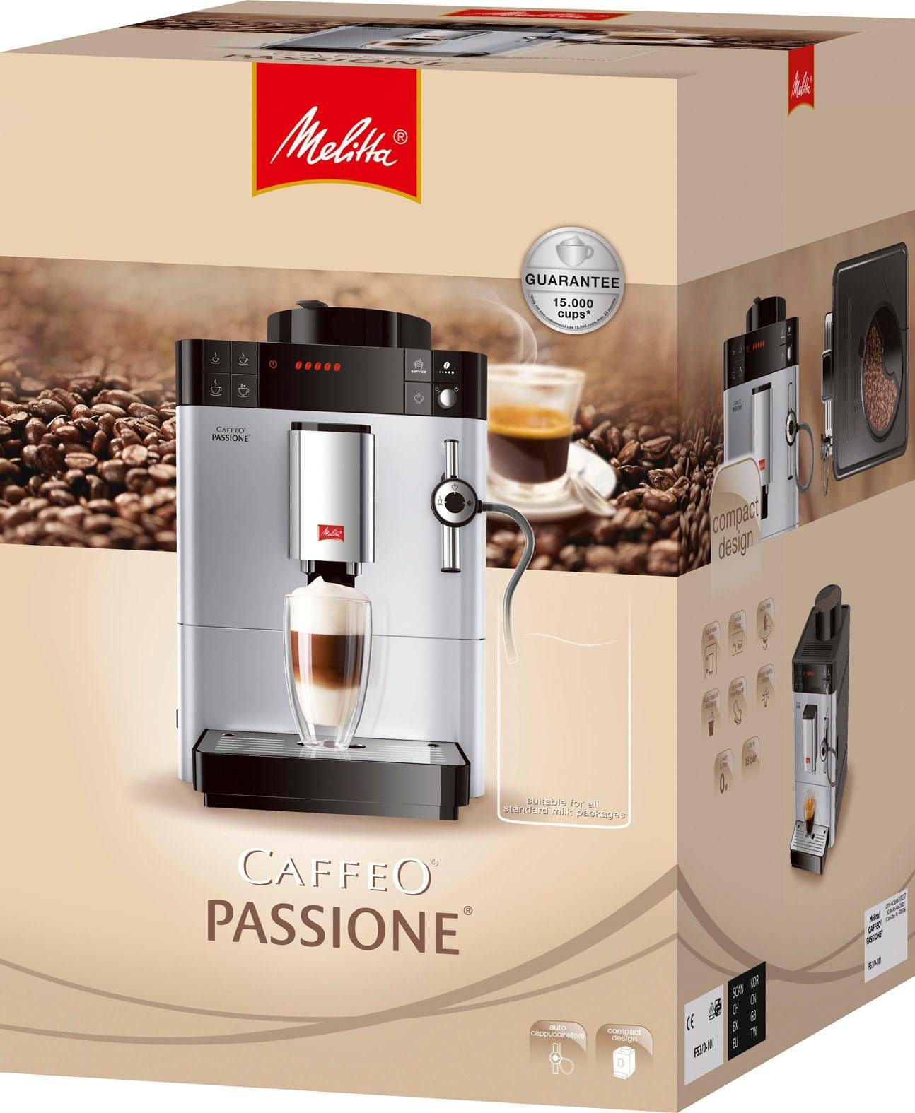 Melitta Kaffeevollautomat Passione® One Touch F53/1-101, silber, Tassengenau frisch gemahlen, Service-Taste für Entkalkung & Reinigung