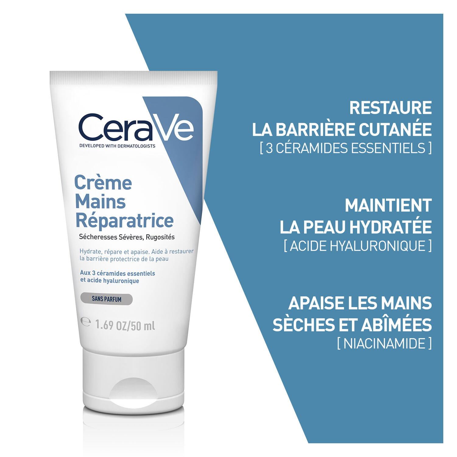 Cerave Crème Mains Réparatrice Hydrate, Répare, Apaise 2x50 ml
