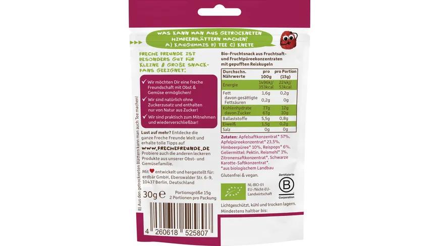 Freche Freunde Bio Fruchtgummi Apfel-Himbeere mit Reispops 30 g