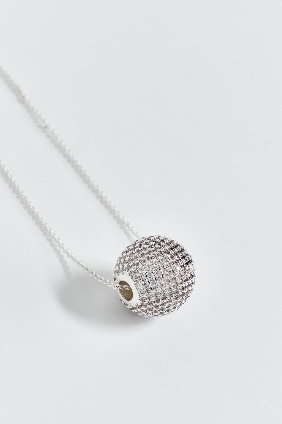 Pave silver ball necklace