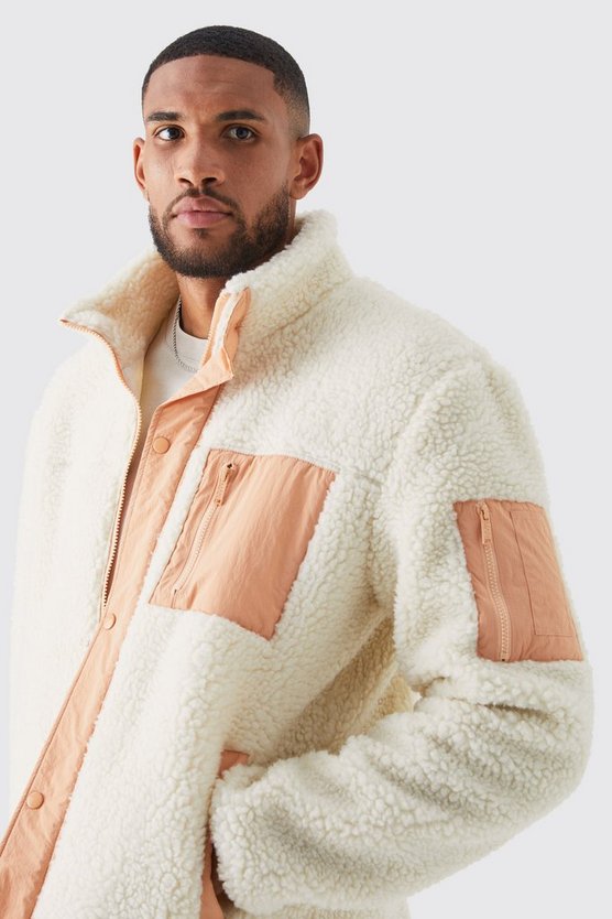 Tall Jacke aus Borg & Nylon Mix mit Trichterkragen