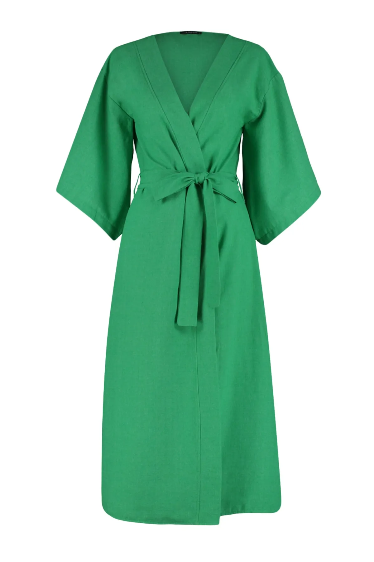 Trendyol Collection  Grüner, gewebter Maxi-Kimono und Kaftan in Leinenoptik mit Gürtel TBESS23KM00058