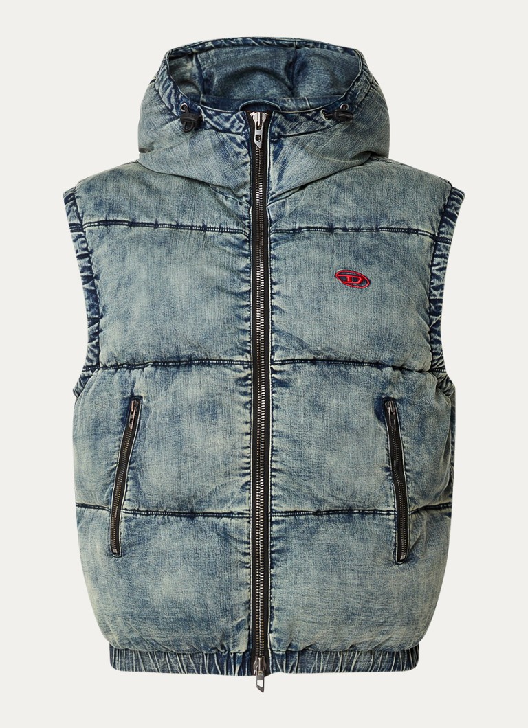 Diesel W-mons wattierte Weste mit Kapuze und Logo