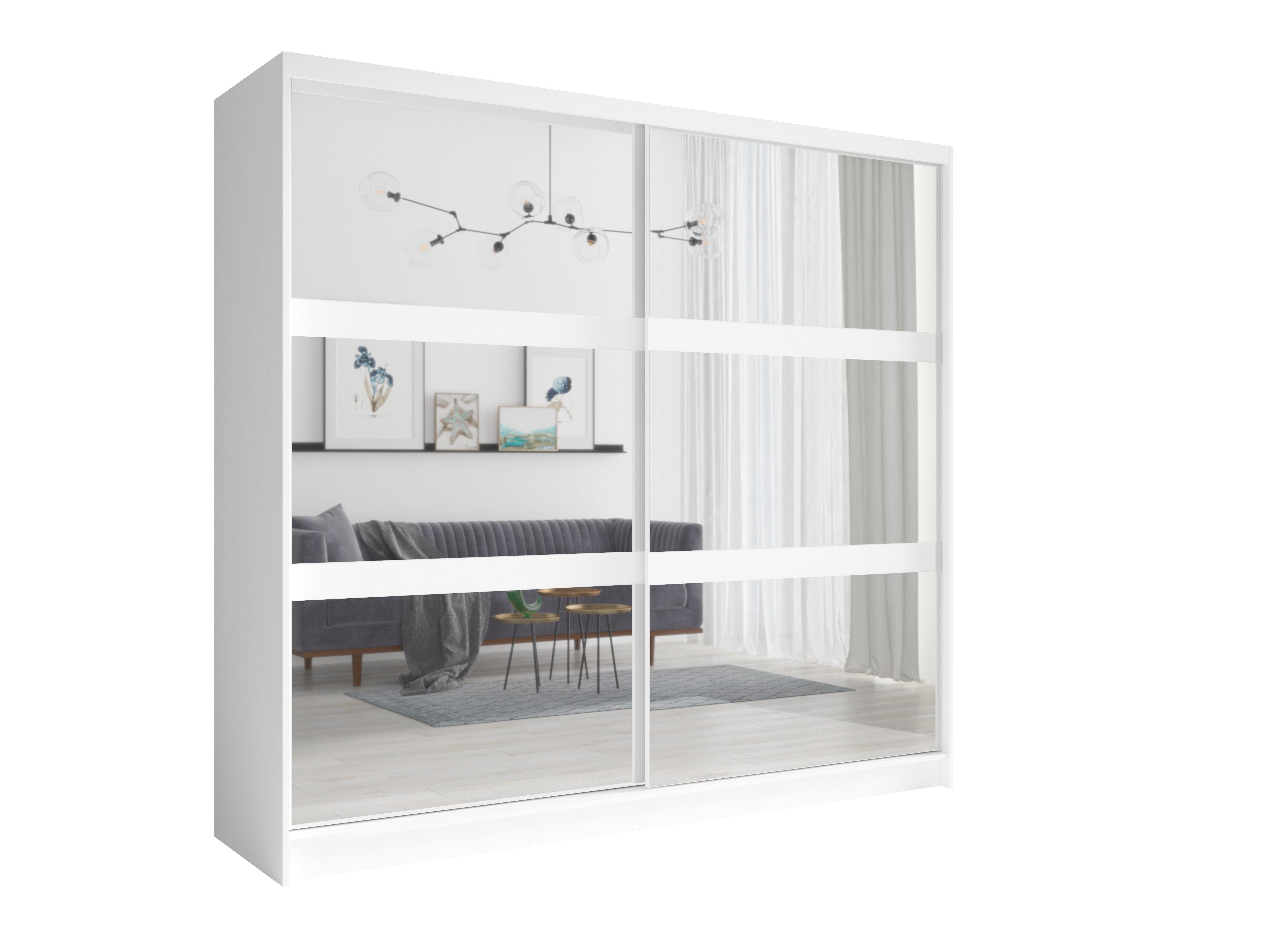 Möbel für Dich Komplettschlafzimmer Fino weiß, (5-teilig), Bett mit Schubladen, Schiebetürenschrank mit Spiegel, Kommode