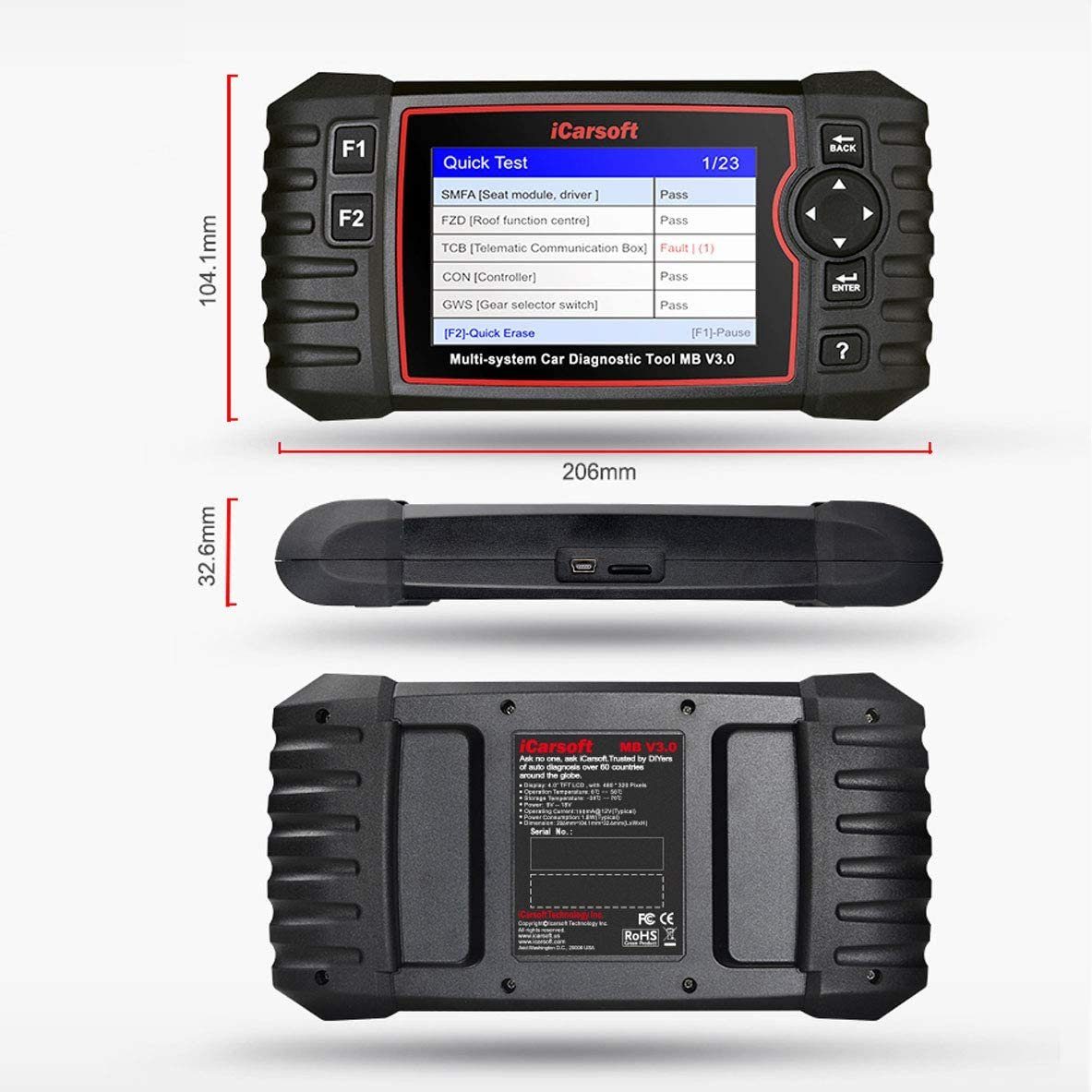 iCarsoft OBD2-Diagnosegerät MB V3.0 Auslesen, Wartung und Service für Mercedes, Sprinter, Smart