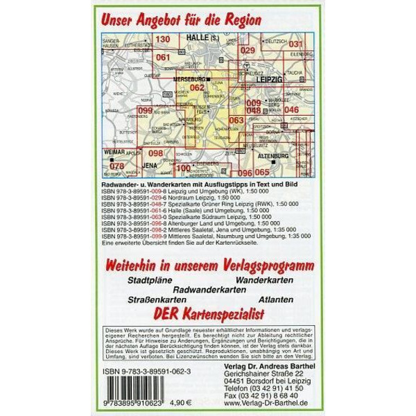 Unteres Saaletal. Weißenfels, Merseburg, Zeitz und Umgebung 1 : 50 000. Radwander- und Wanderkarte - Wanderkarte