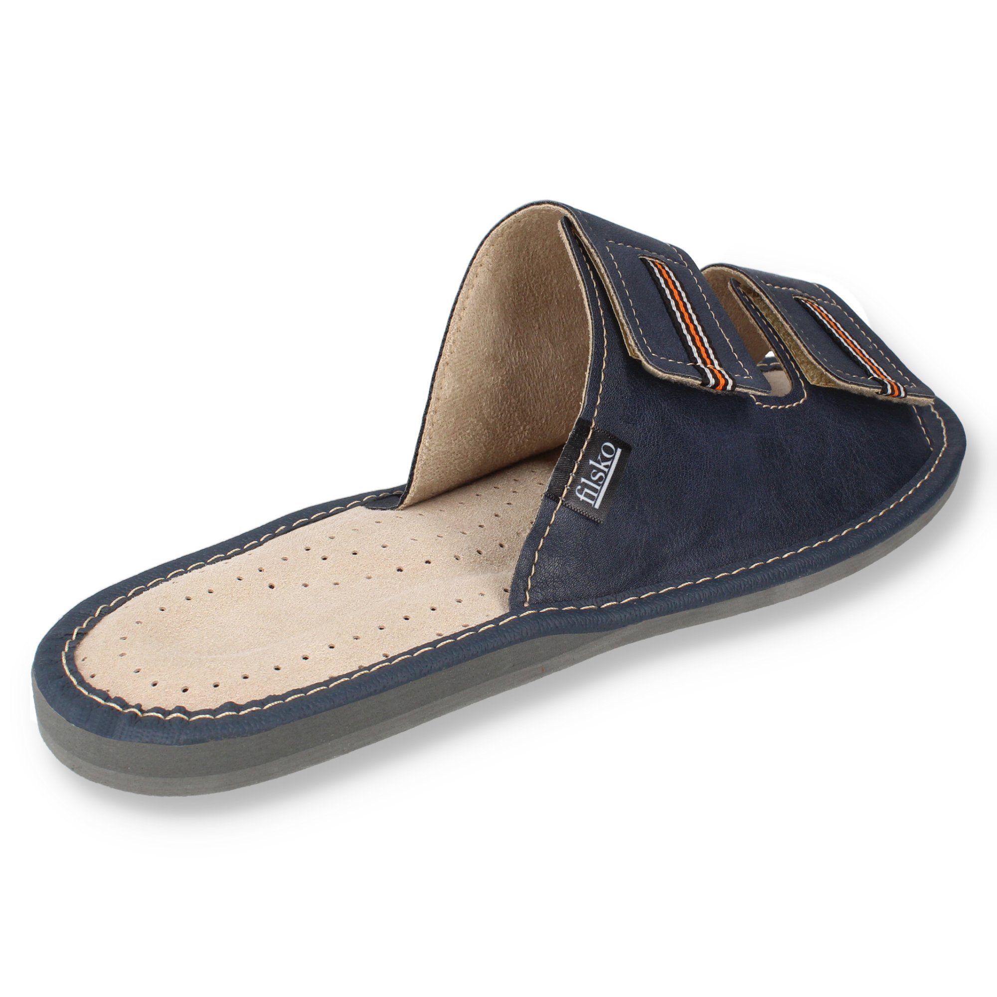 filsko Elegante Pantoffeln Slipper für Herren Hausschuh mit Klettverschluss