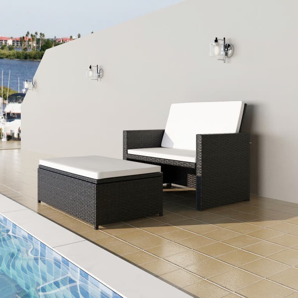 vidaXL Loungesofa 2-tlg. Garten-Lounge-Set mit Auflagen Poly Rattan Schwarz, 1 Teile