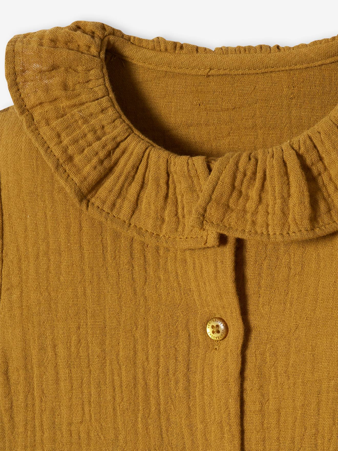 Robe collerette bébé en gaze de coton bronze