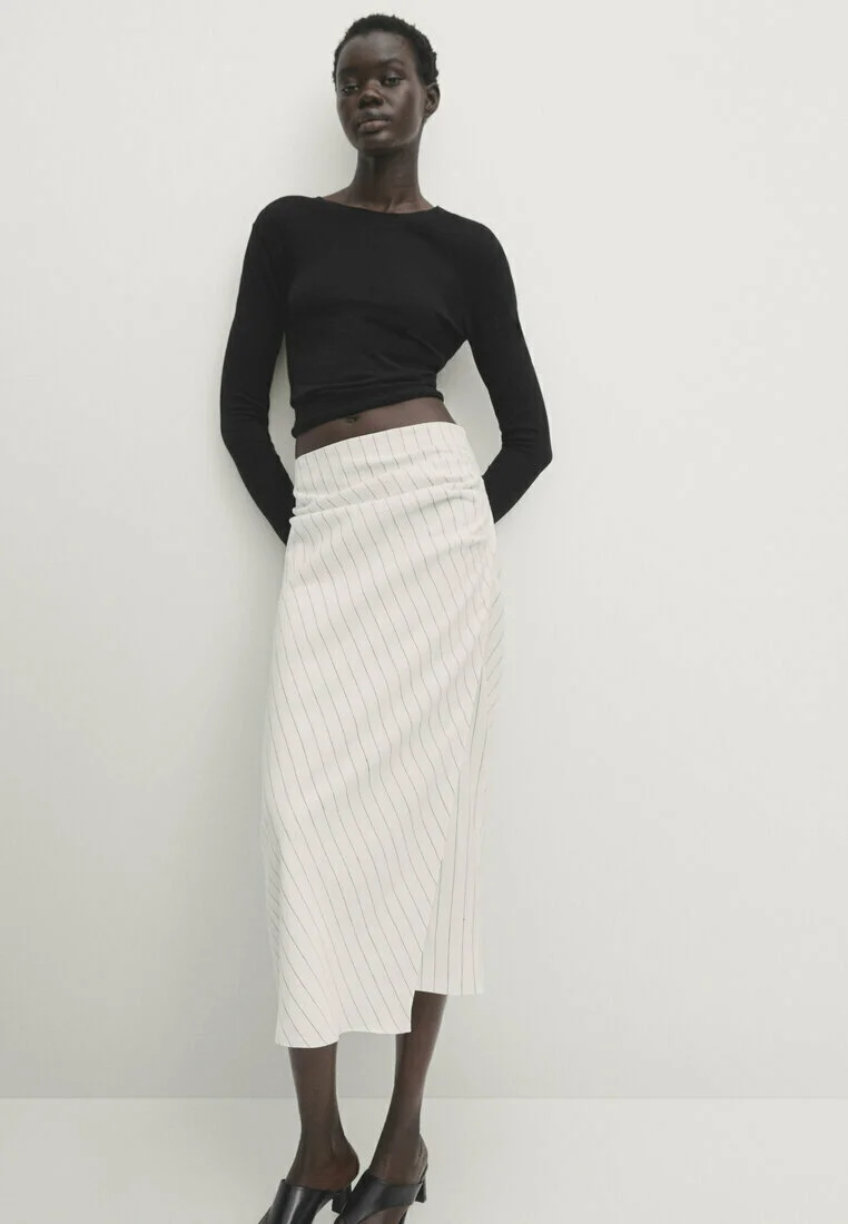 Massimo Dutti MIDI DETALLE RAYAS - Falda Cruzada