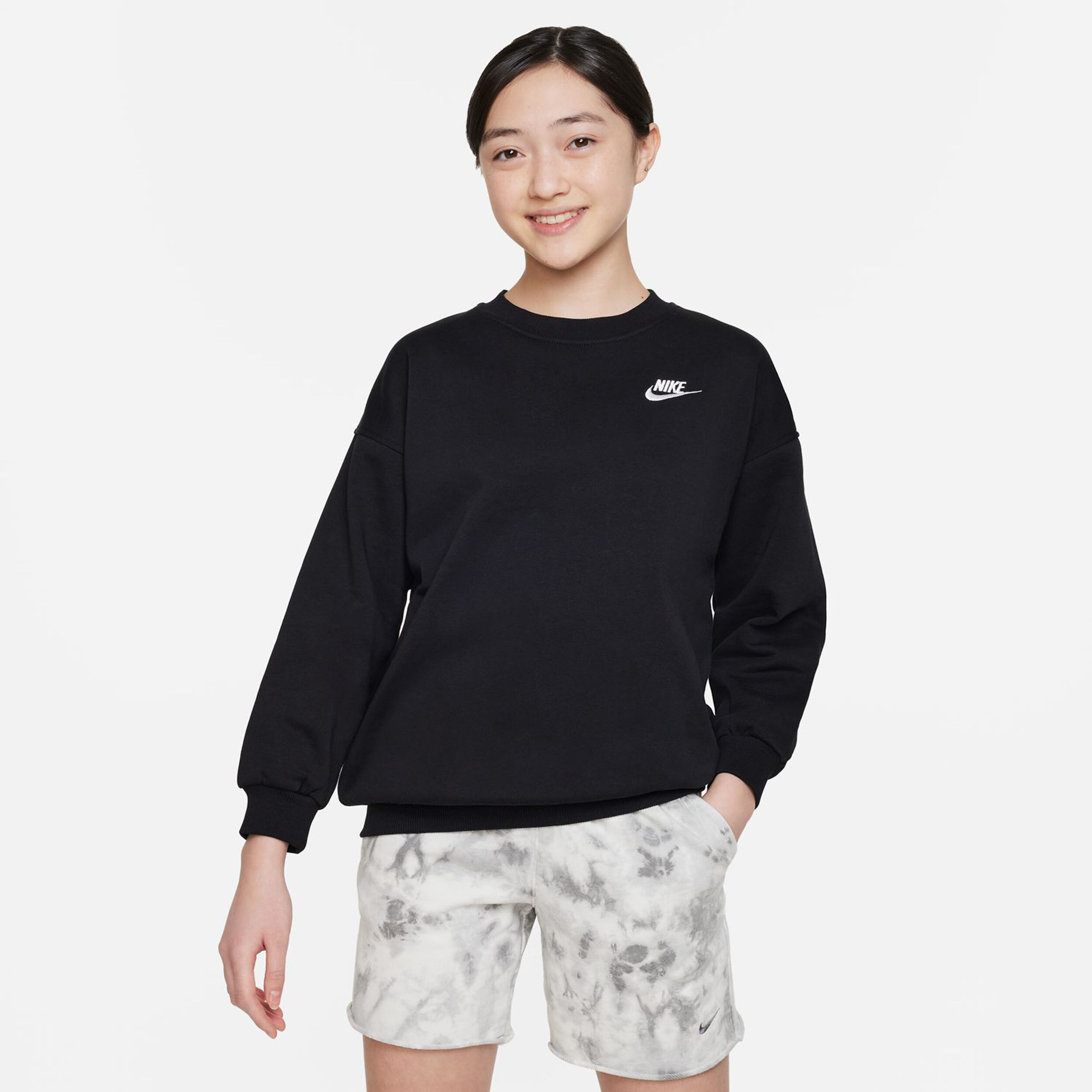 Club Fleece Oversized Crew Sweatshirt Mädchen - Schwarz