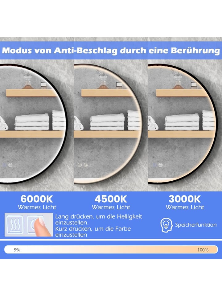 COSTWAY Badezimmerspiegel 60 cm in Silber günstig kaufen onesize