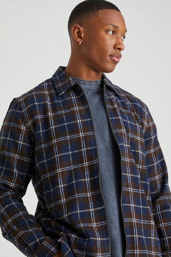Long Sleeve Check Zip Overshirt