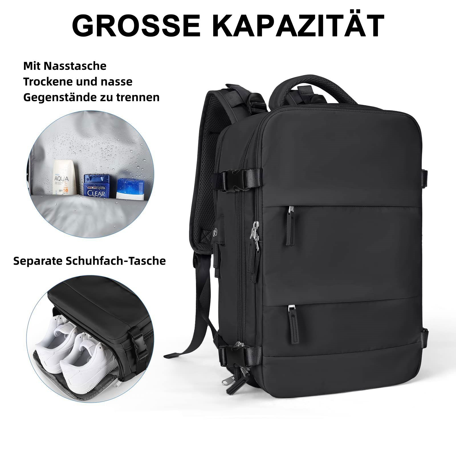 REDOM Reiserucksack Freizeitrucksack Sportrucksack Reisen Rucksack Sporttasche Rucksäcke (Notebook Laptop Tasche Schule Uni Rucksack Handgepäck, Reisenrucksack, mit Schuhfach und Nasstasche, mit USB-Ladeanschluss), Schulrucksack Schultasche Weekender