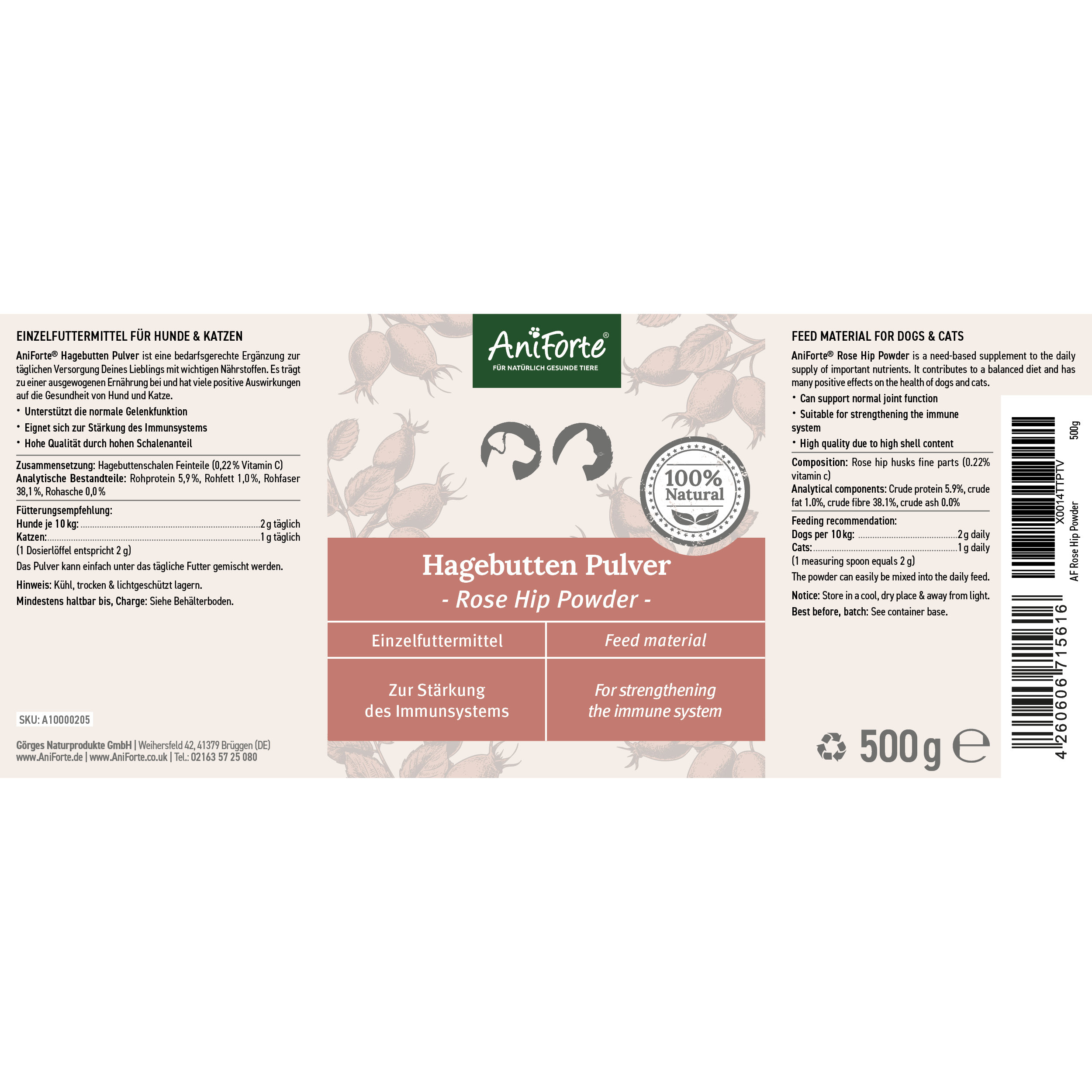 Aniforte Ergänzungsfutter & Aufzucht Aniforte Hagebuttenpulver 500 g