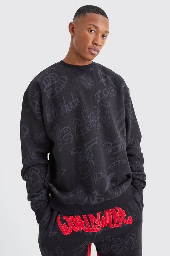 Oversize Sweatshirt mit Graffiti-Applikation