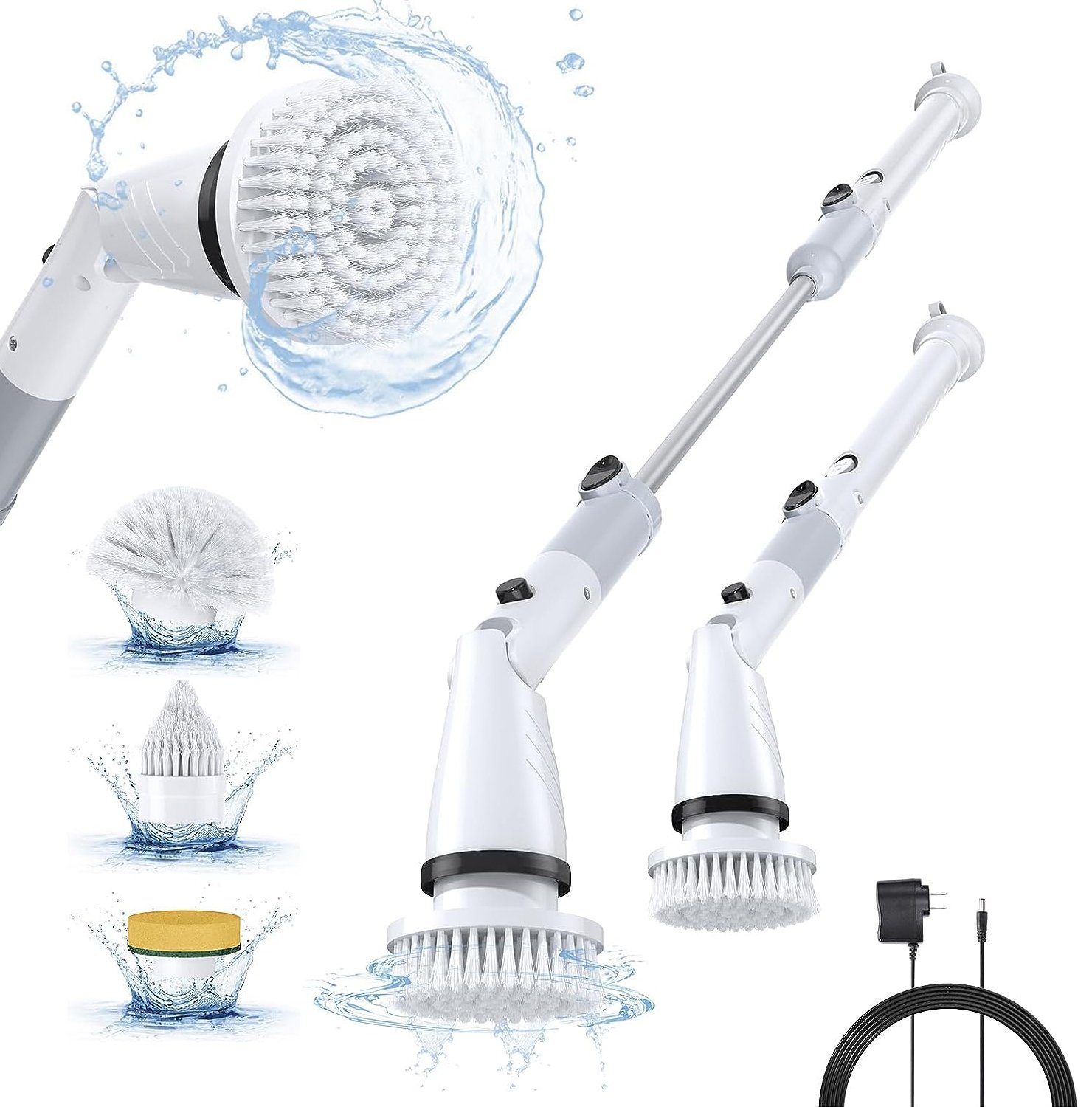 AKKEE Reinigungsbürsten-Set Elektrische Reinigungsbürste mit 5 Bürstenköpfe, Bad / Badewannen / Fugen / Kanten / Fliesen / Boden / Waschbecken, (1-tlg., Mit 5Austauschbaren Bohrbürstenköpfen &Verstellbaren Teleskopstangen), Reinigungsbürste Elektrisc