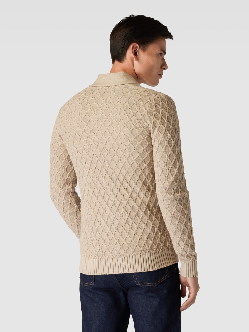 Strickjacke mit Schalkragen und Knopfleiste in sand meliert