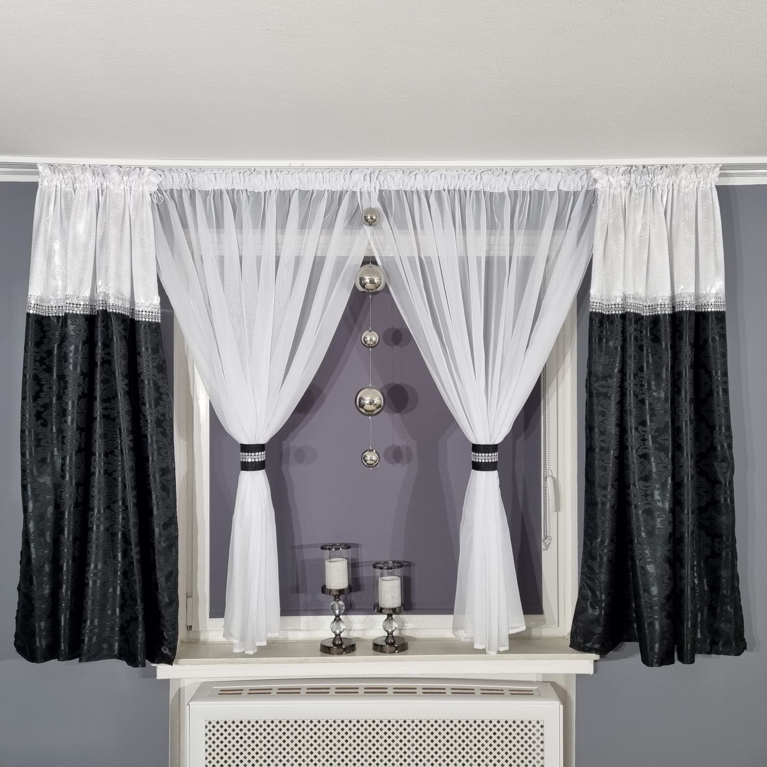 Schiebegardine Schwarze Schal Set Kurz, Gardinen by Justyna, Kräuselband, blickdicht