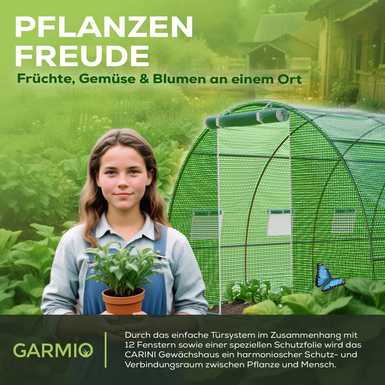 TroniTechnik GARMIO® Foliengewächshaus CARINI, Tomatenzelt, winterfest, 6x3x2m, Frühbeet, Pflanzenhaus
