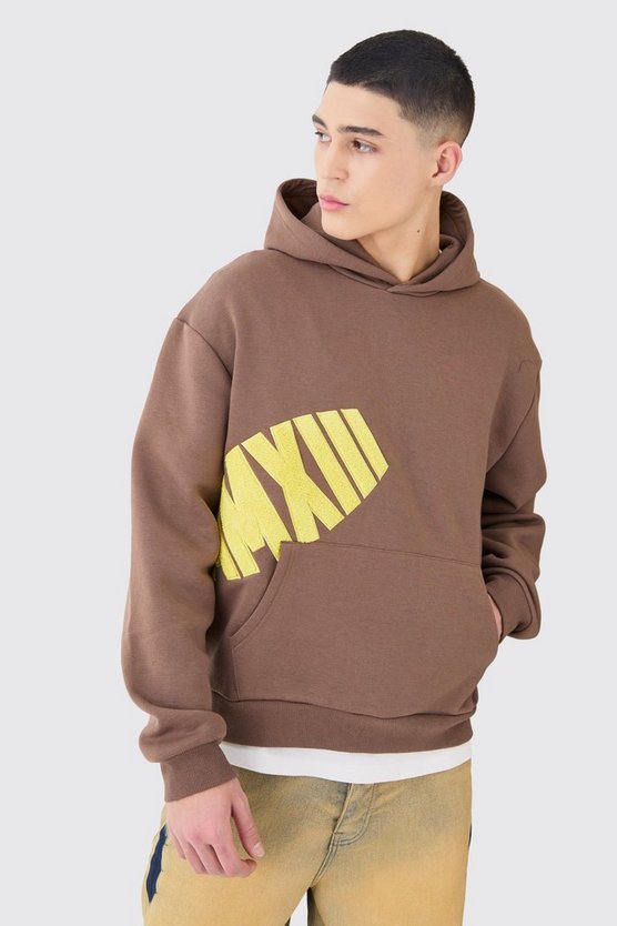Kastiger Oversize Hoodie mit Borg-Applikation