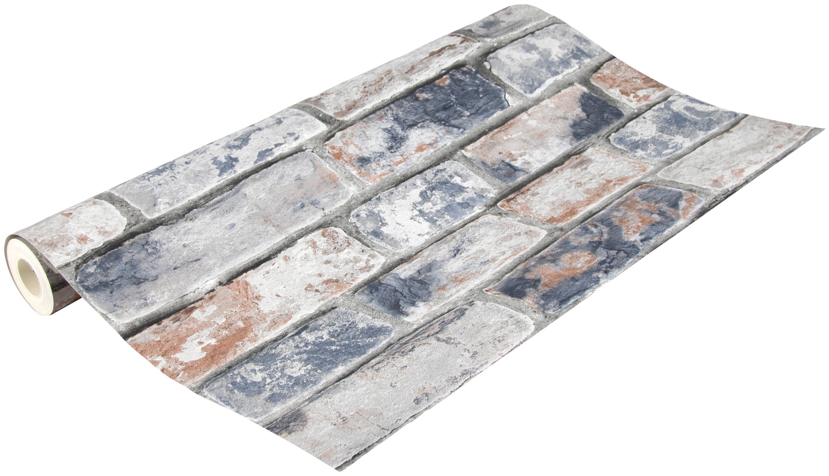 Art for the home Papiertapete Backsteinwand, Steinoptik, (1 St), Rot/Blau - 10mx53cm