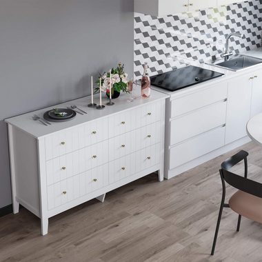 Homfa Kommode, Sideboard, Kommodenschrank, mit 6 Schubladen, weiß, 133x45x79,5cm