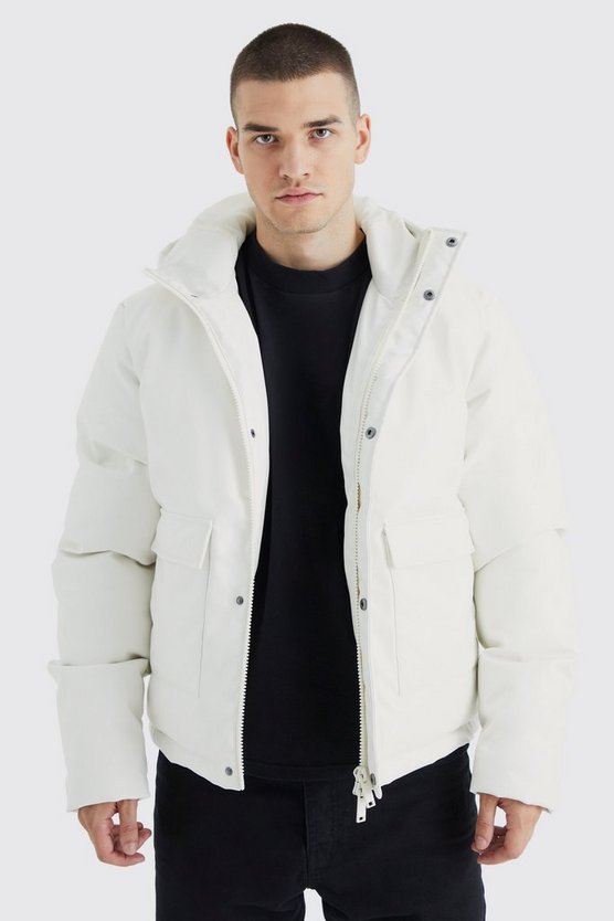 Tall kastige PU-Steppjacke mit Taschen