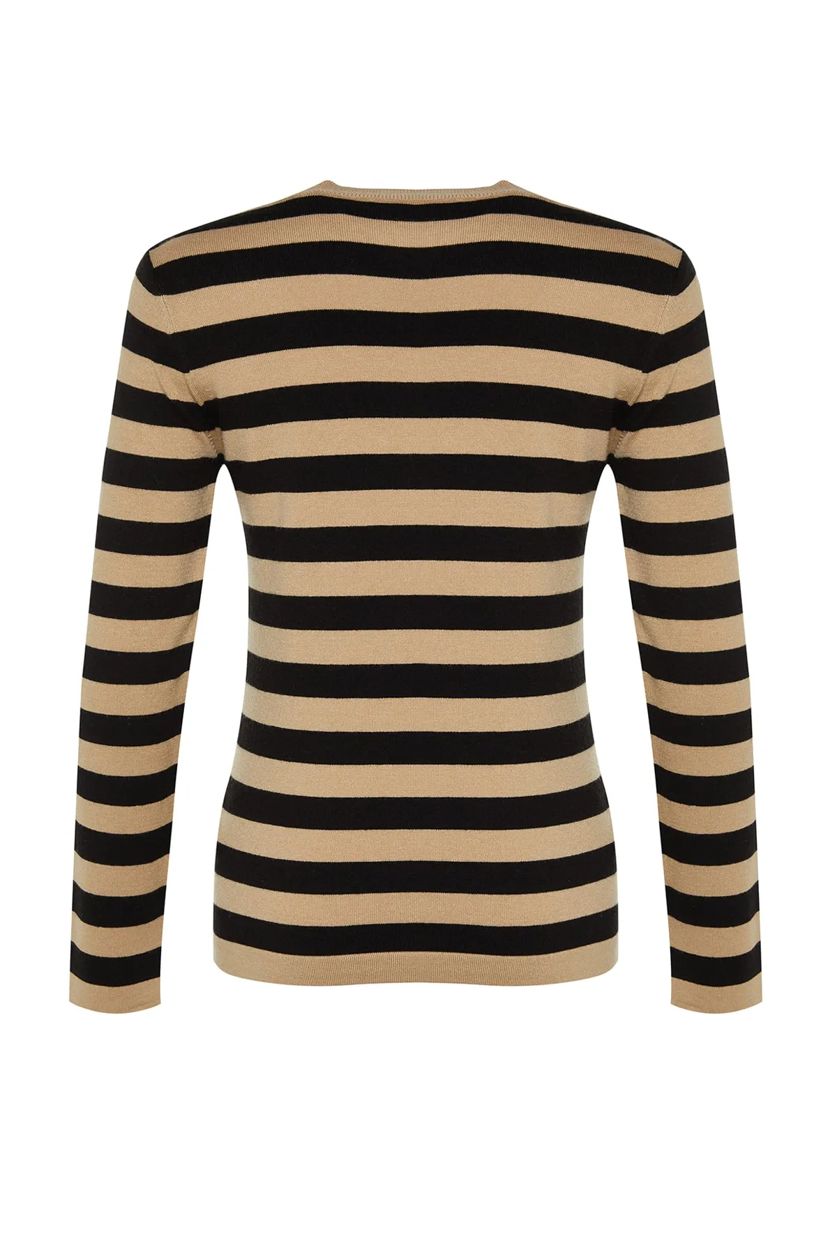 Trendyol Collection  Kamelfarbener Strickpullover mit Streifen aus hochwertigem/speziellem Garn mit weicher Textur TWOAW24KZ00133