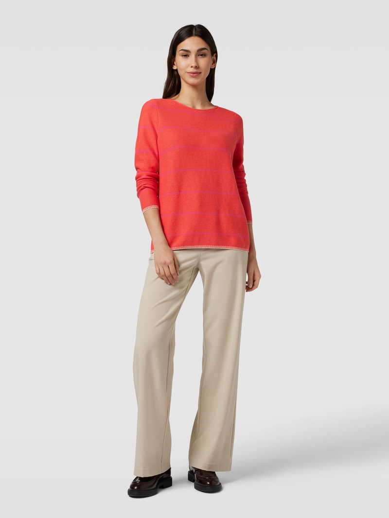 Strickpullover mit Streifenmuster in dunkel orange meliert