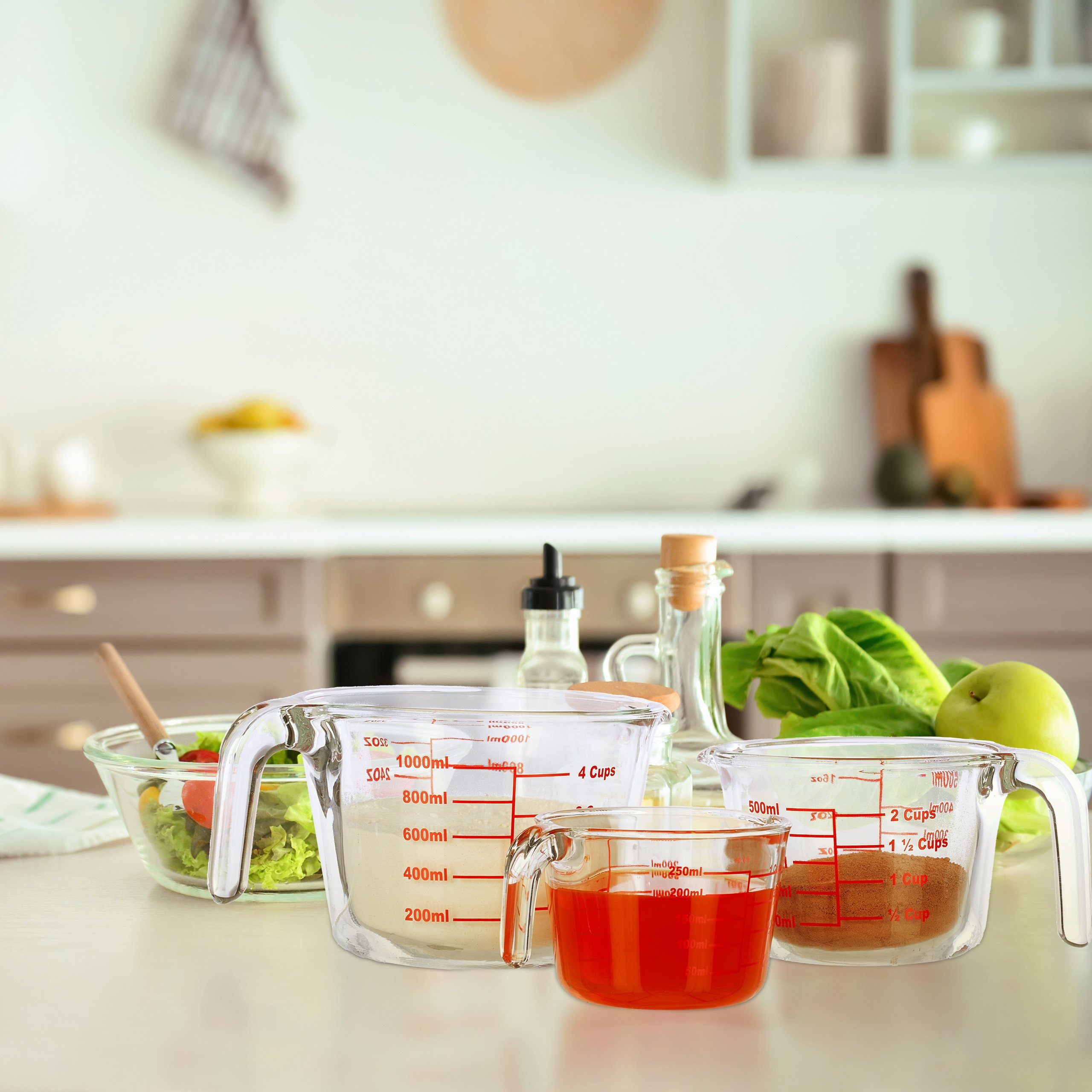 relaxdays Messbecher 3-teiliges Messbecher Set aus Glas, Glas