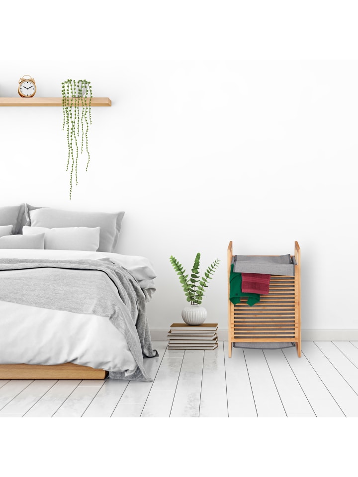 relaxdays Wäschekorb in Natur/Grau - (B)40 x (H)60 x (T)35 cm günstig kaufen onesize