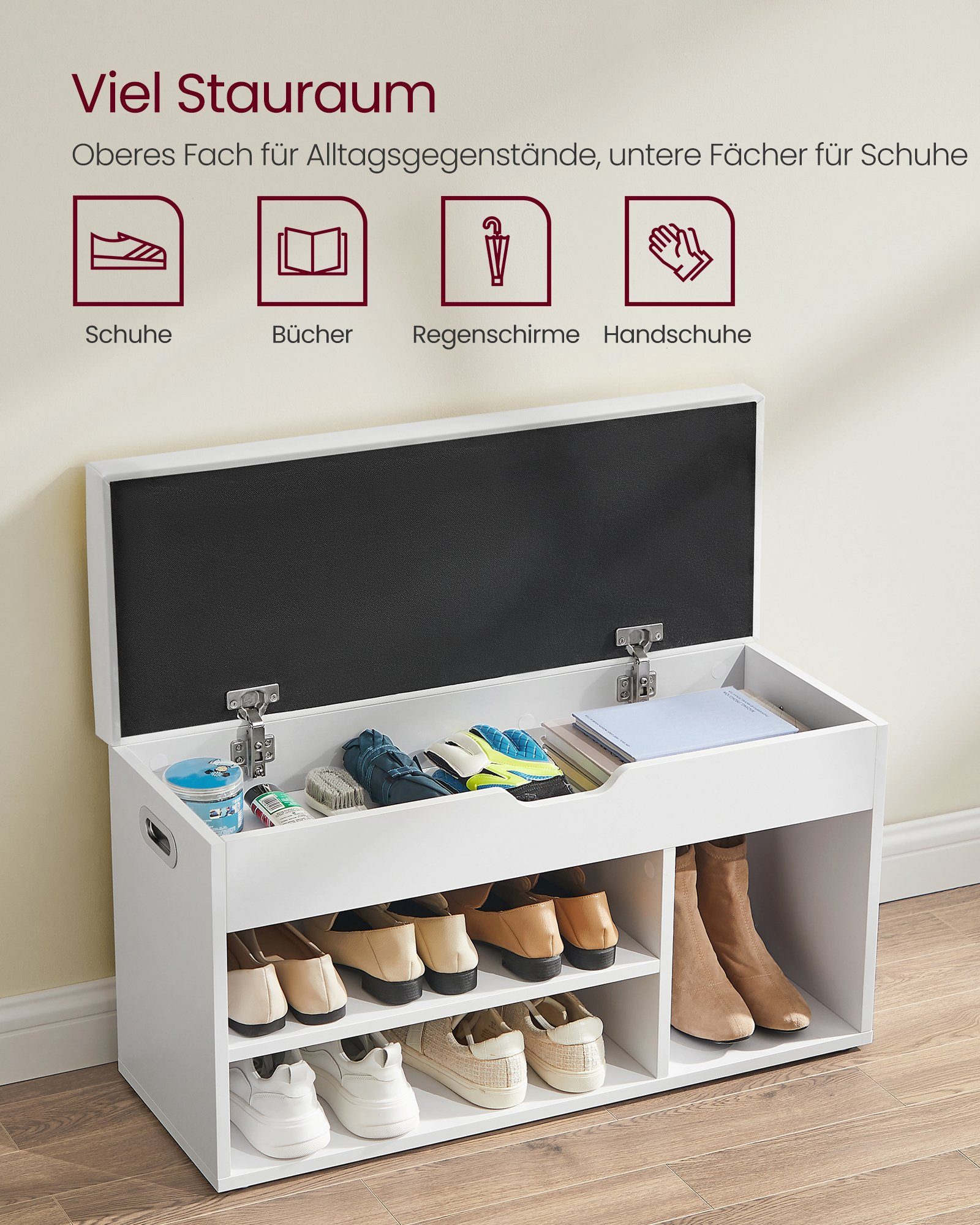 VASAGLE Schuhbank, mit Stauraum, 80 x 30 x 44 cm (L x B x H)