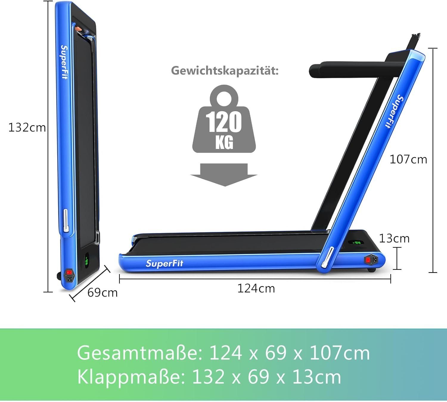 COSTWAY Laufband (2 in 1 Laufband klappbar 2,25HP, Walking Pad unter dem Schreibtisch), mit APP, Bluetooth und Fernbedienung, 1-12 km/h, Laufband für Zuhause