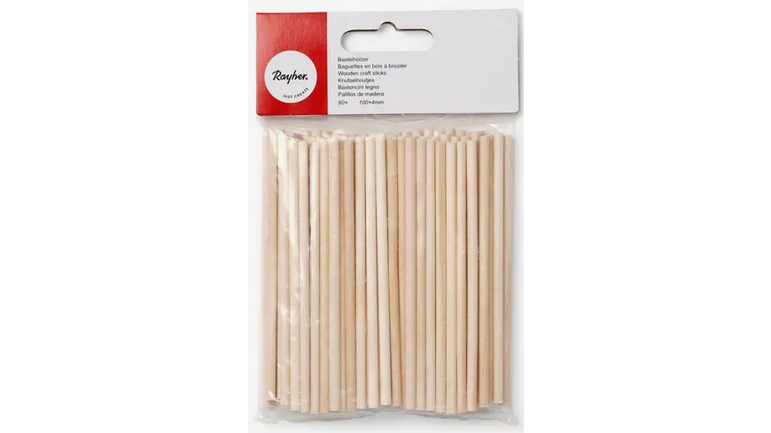 Rayher Bastelhölzer 4mm ø, natur 10cm 60 Stück