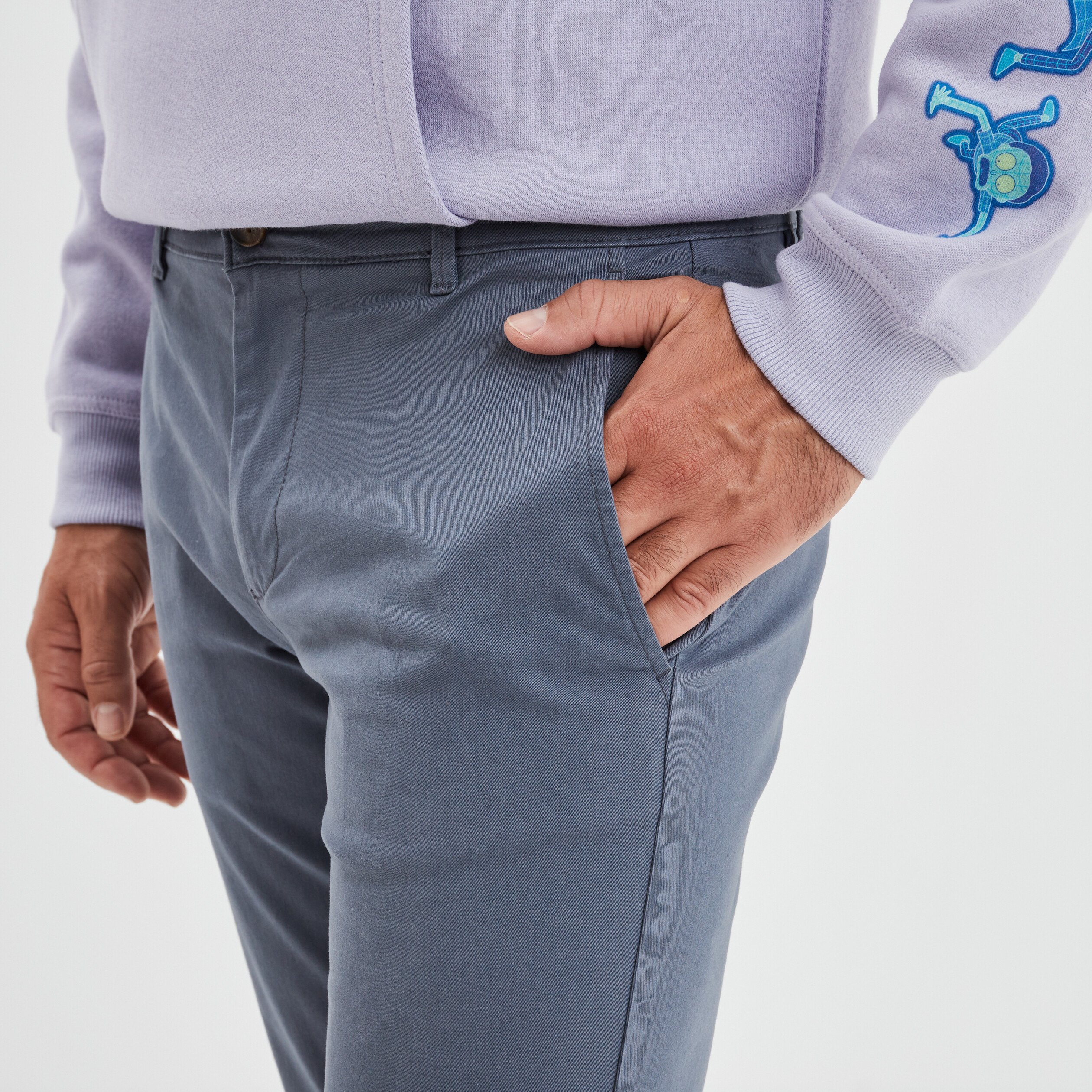Pantalon chino slim coton bleu gris homme | La Halle