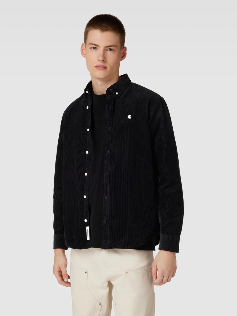 Regular Fit Cordhemd mit Logo-Stitching Modell 'MADISON' in schwarz