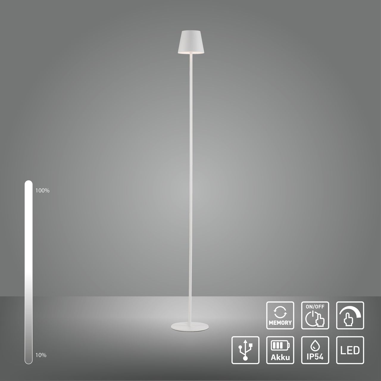 JUST LIGHT Akku-Stehleuchte EURIA, 1x LED-Board/2,50Watt/3000Kelvin, IP54, Weiss